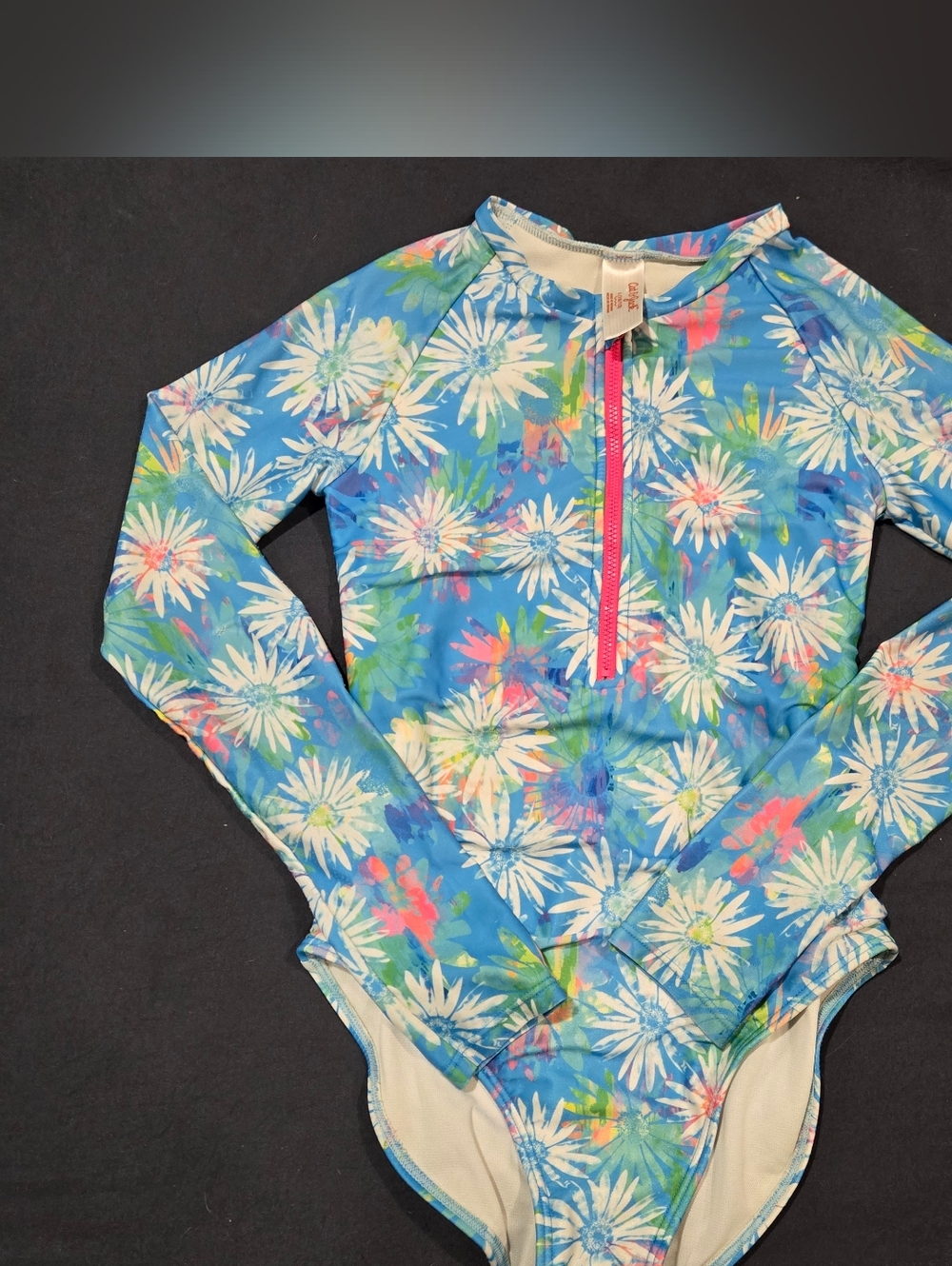 Cat & Jack Girl's Size 10/12 Rash Guard One Piece Swimsuit Bright Floral Zip